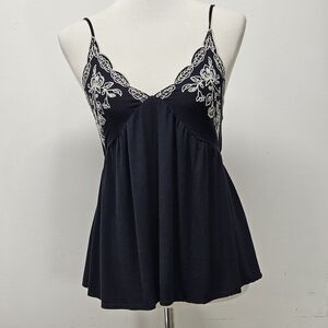 Love on a Hanger Camisole Tank Top Small Black Embroidered Babydoll Feminine